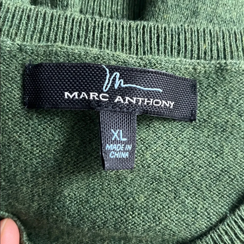Marc Anthony Cotton Cashmere V-Neck Sweater Forest Green Ribbed XL